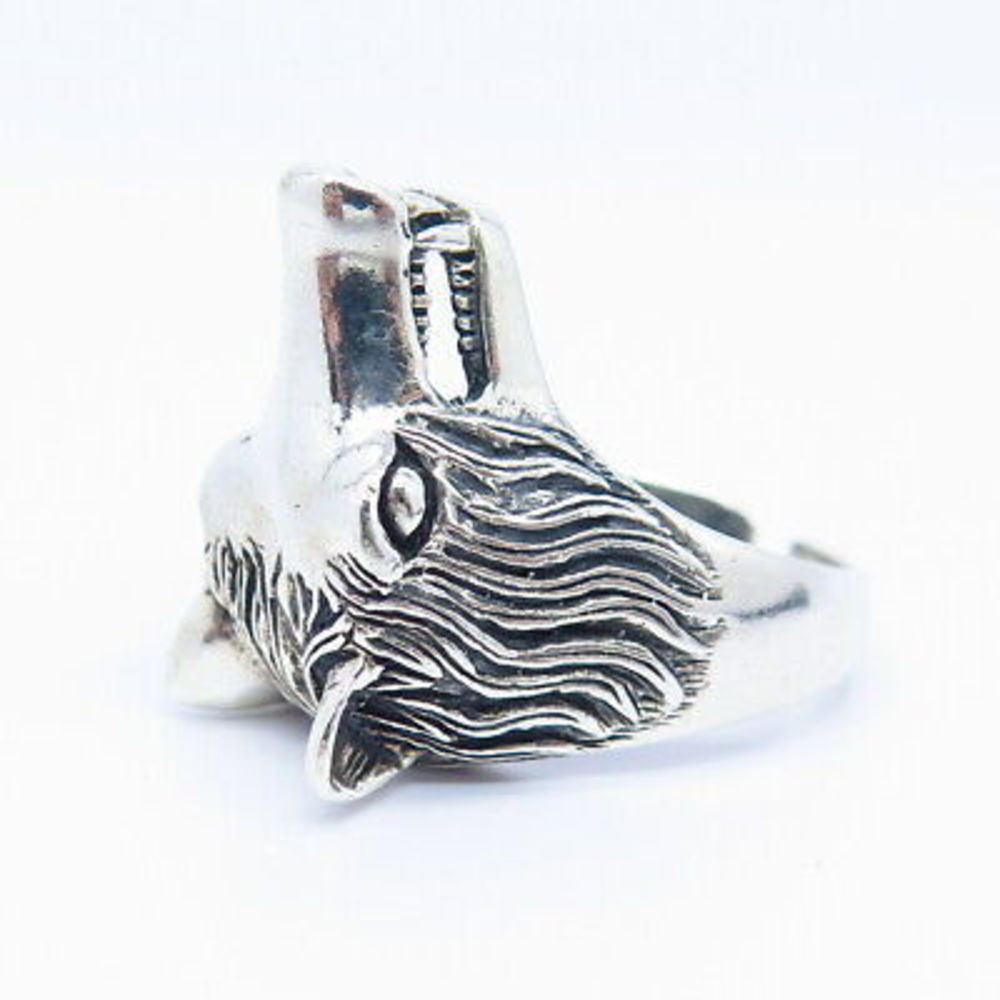 925 Sterling Silver Grinning Wolf Adjustable Men's Ring Size 10.5 - Picture 3 of 7